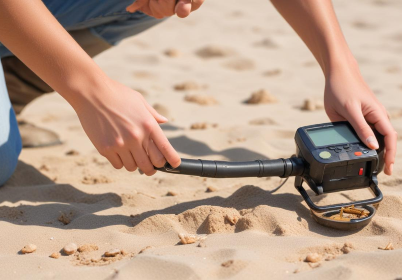 Using a metal detector to find lost jewelry